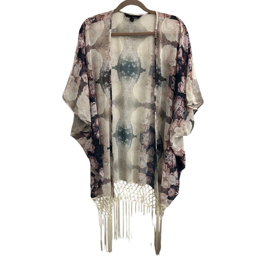 Atina Cristina rose print Kimono with fringe made in the U.S. one size Goth, rom